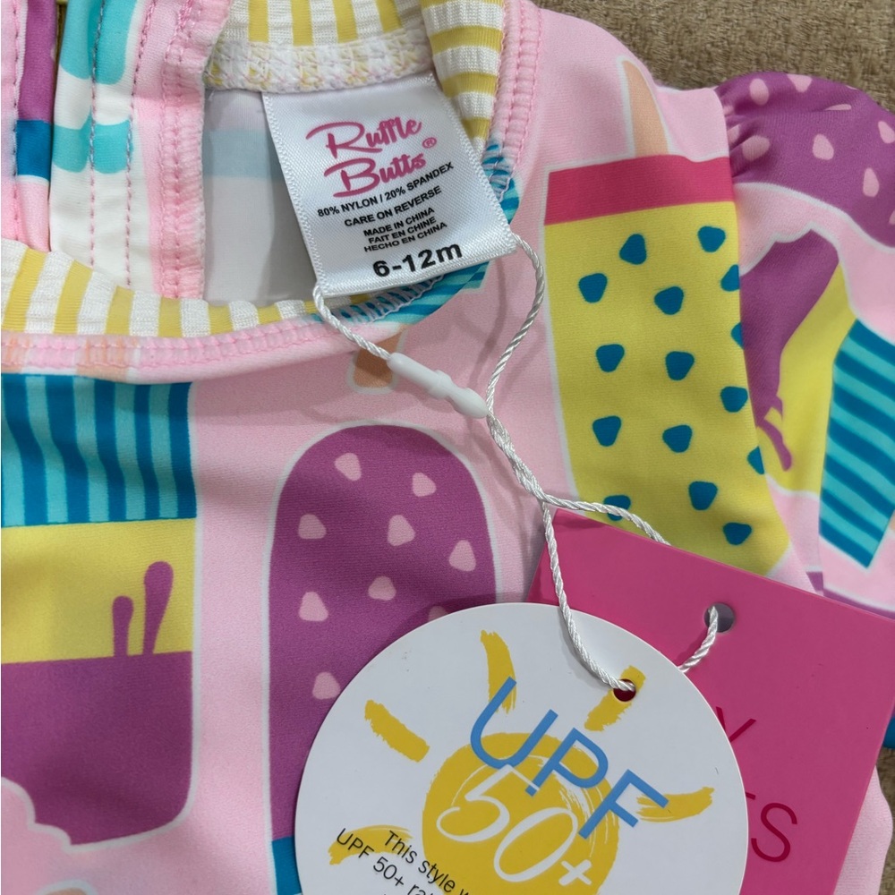Ruffle Butts Pink Multi-Color Popsicle Print Rash Guard - Picture 3 of 3
